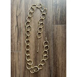 Gold Loop Chain Link Waist Belt or Long Necklace with adjustable Clip Closure